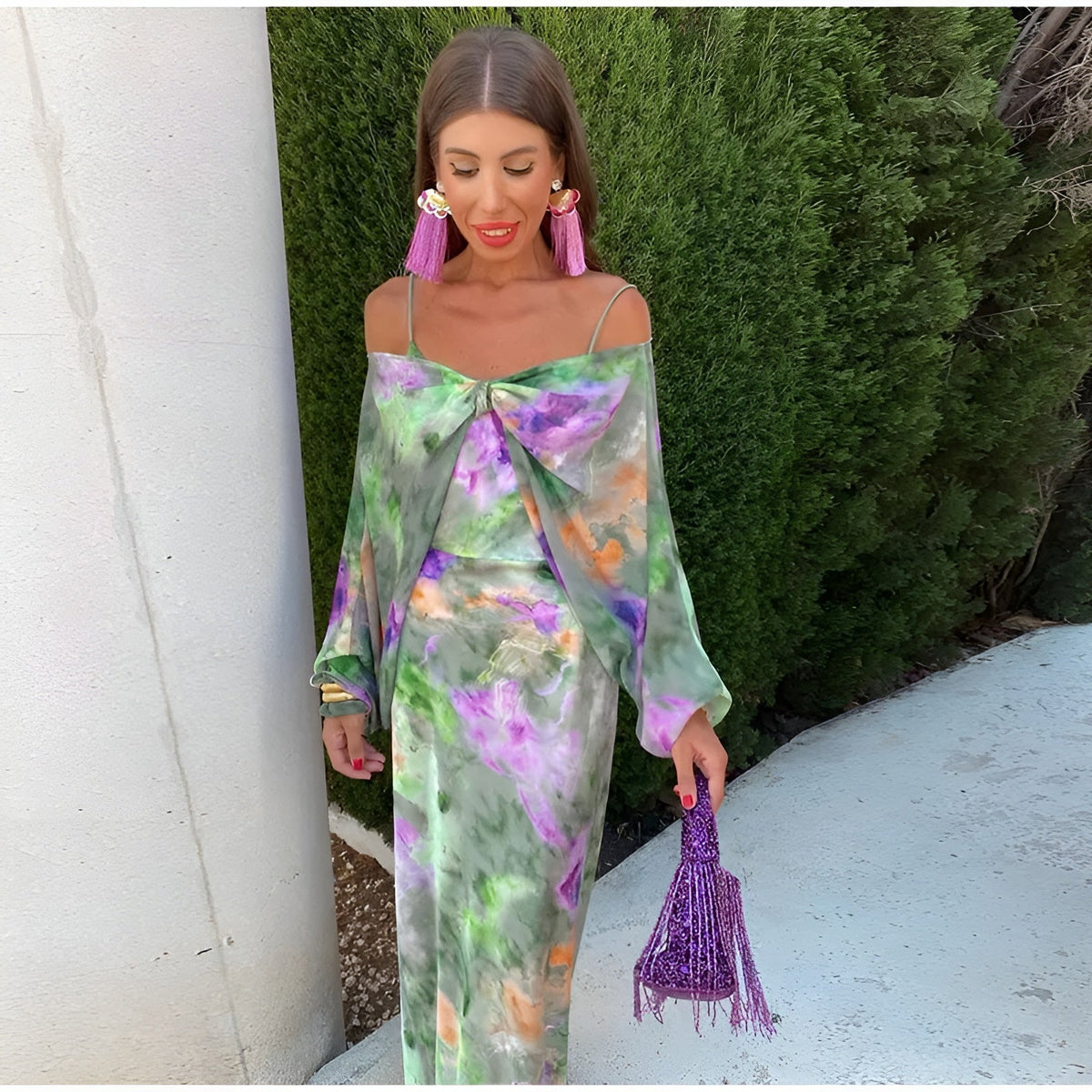 Nélida · Vestido largo tie-dye con pañuelo – Silvia Morel