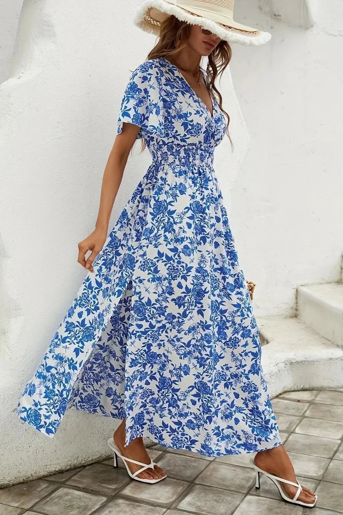 Azulejo · Vestido largo floral bohemio azul – Silvia Morel