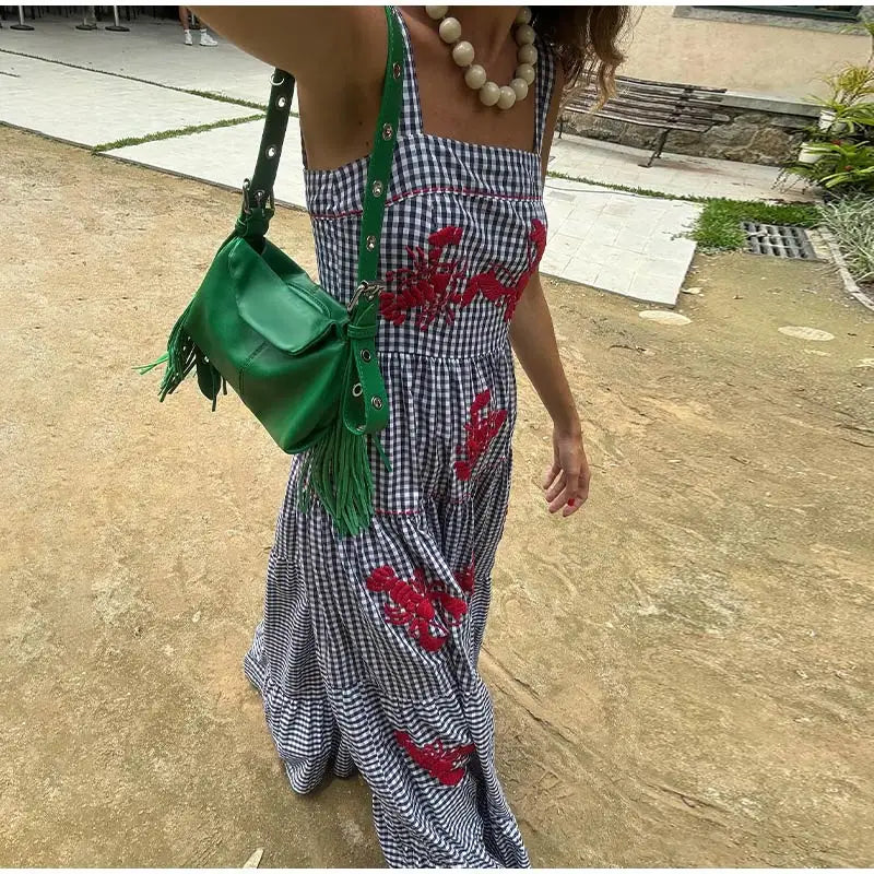 Paz · Vestido largo de cuadros playero – Silvia Morel
