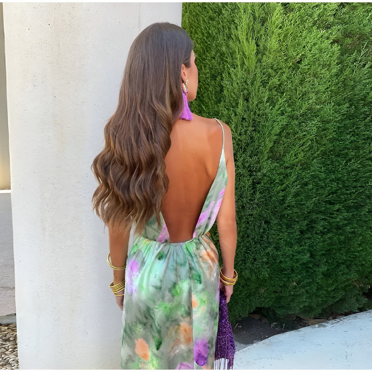 Nélida · Vestido largo tie-dye con pañuelo – Silvia Morel