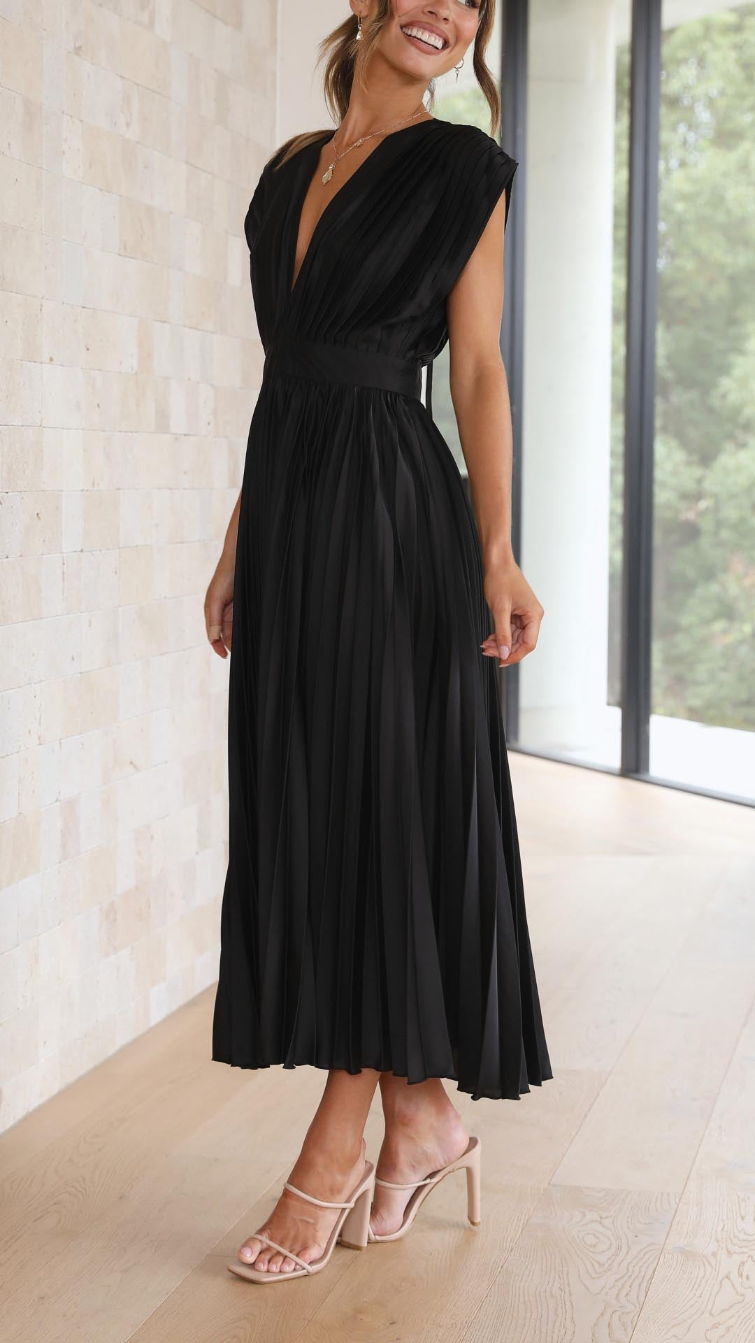 Juana · Vestido largo plisado drapeado – Silvia Morel