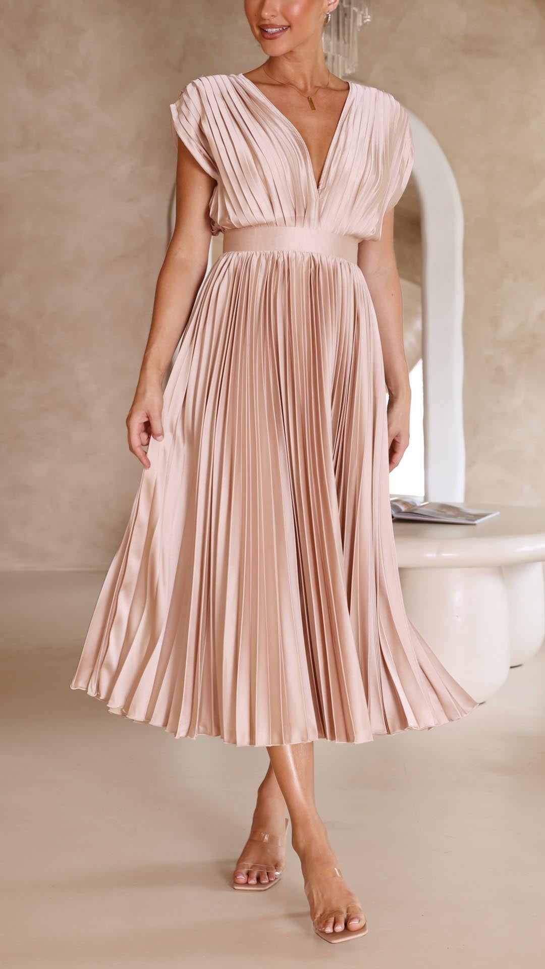 Juana · Vestido largo plisado drapeado – Silvia Morel