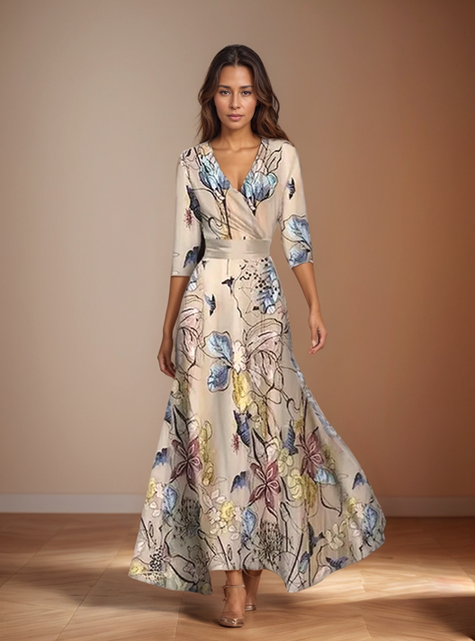 Rocío · Vestido largo cruzado floral – Silvia Morel