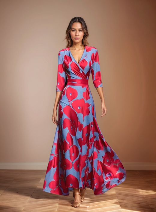 Rocío · Vestido largo cruzado floral – Silvia Morel