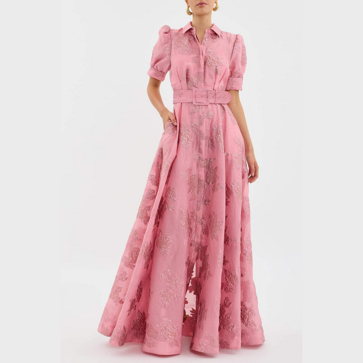 Carolina · Vestido rosa con mangas abullonadas – Silvia Morel