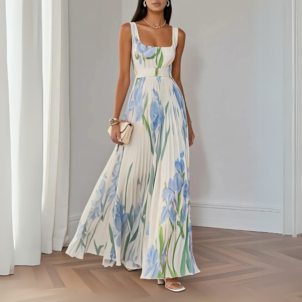 Martina · Vestido largo plisado floral – Silvia Morel