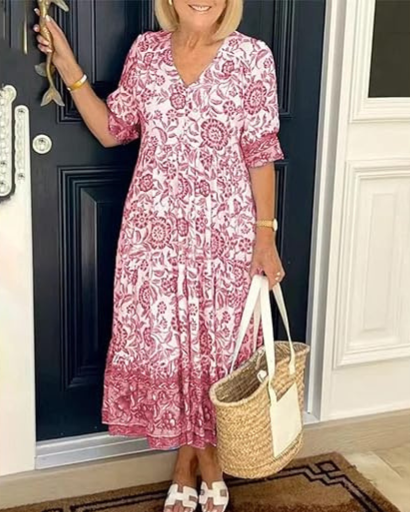 Azulina · Vestido floral a media pierna – Silvia Morel