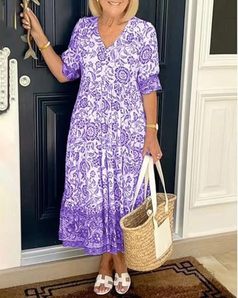 Azulina · Vestido floral a media pierna – Silvia Morel