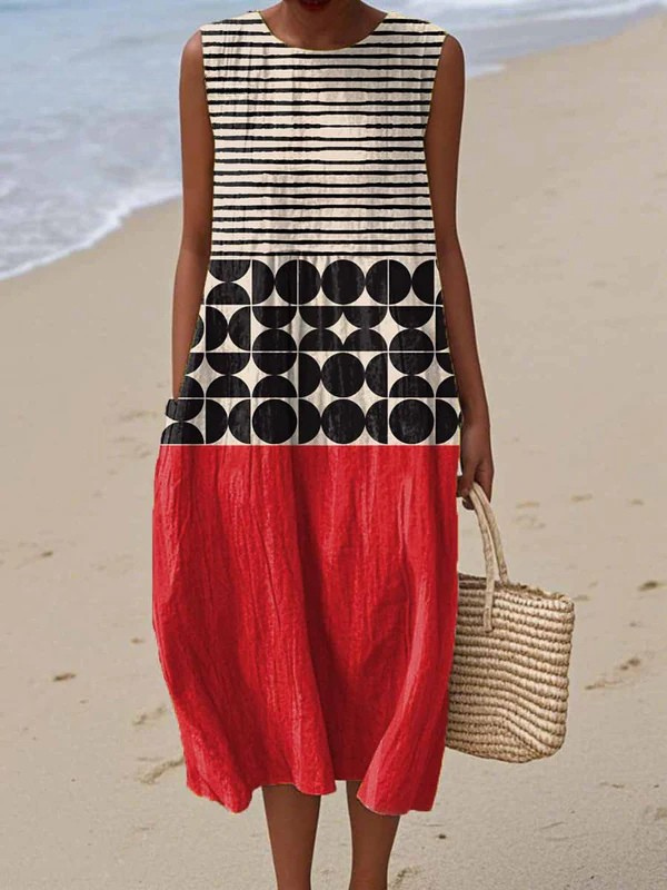 Javiera · Vestido midi sin mangas de aire natural – Silvia Morel