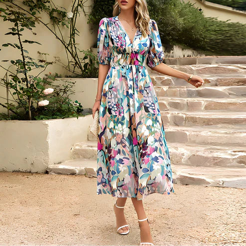 Leonora · Vestido midi con mangas abullonadas – Silvia Morel