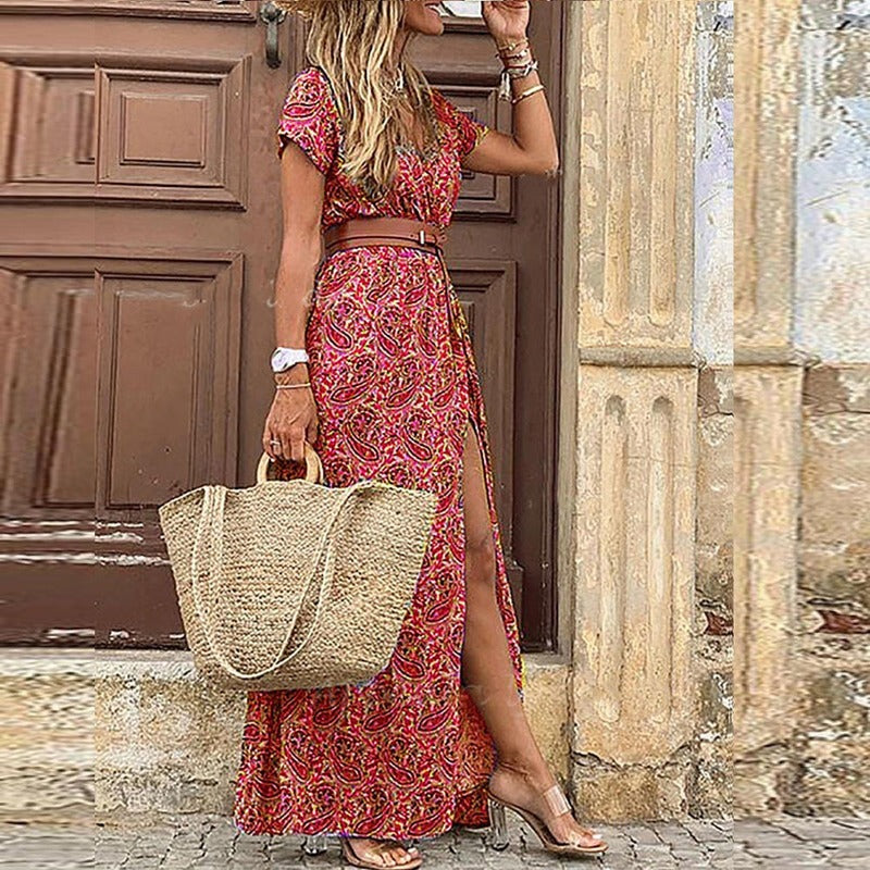 Maia · Vestido largo bohemio con escote en V – Silvia Morel