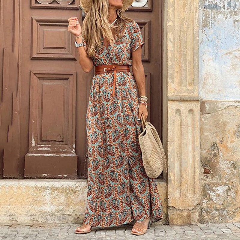 Maia · Vestido largo bohemio con escote en V – Silvia Morel
