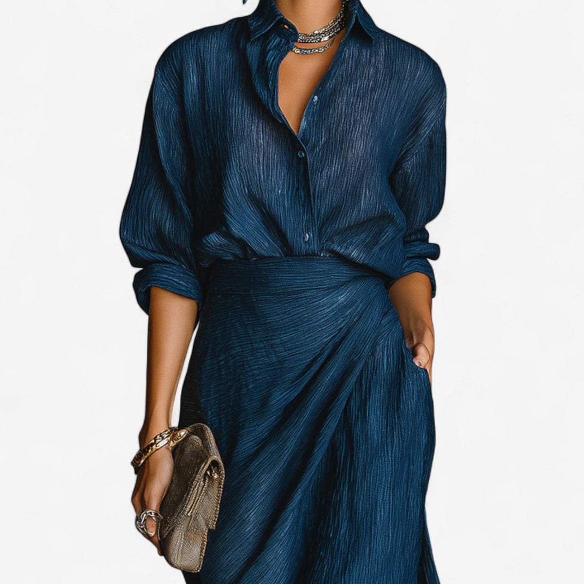 Océano · Vestido largo camisero azul – Silvia Morel