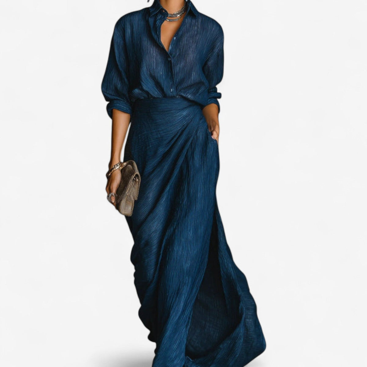 Océano · Vestido largo camisero azul – Silvia Morel