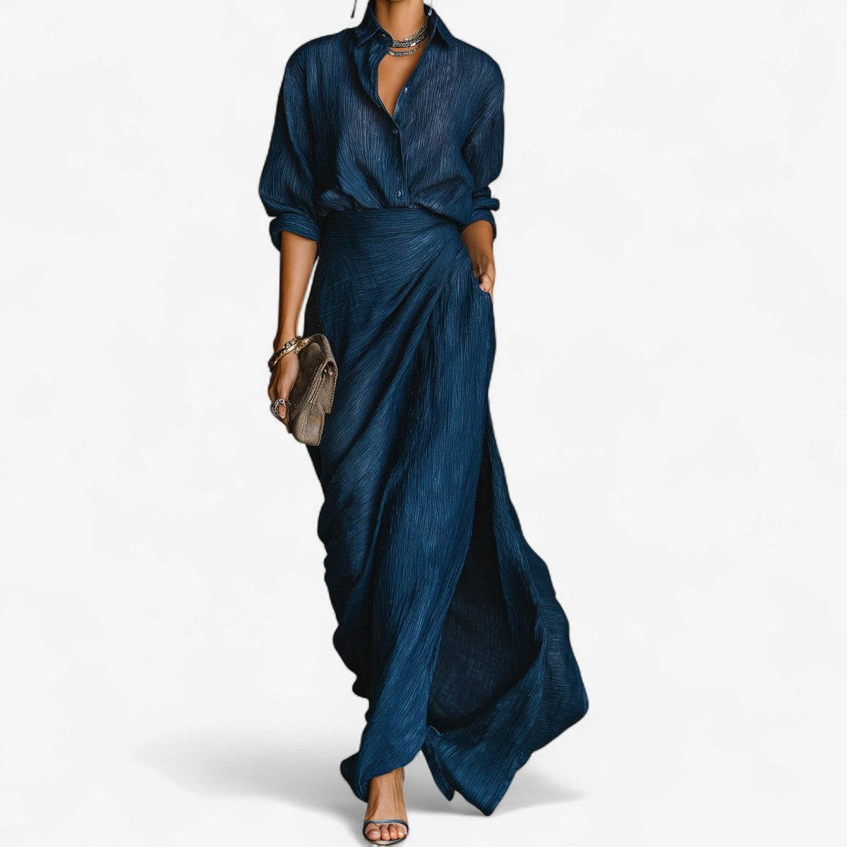 Océano · Vestido largo camisero azul – Silvia Morel