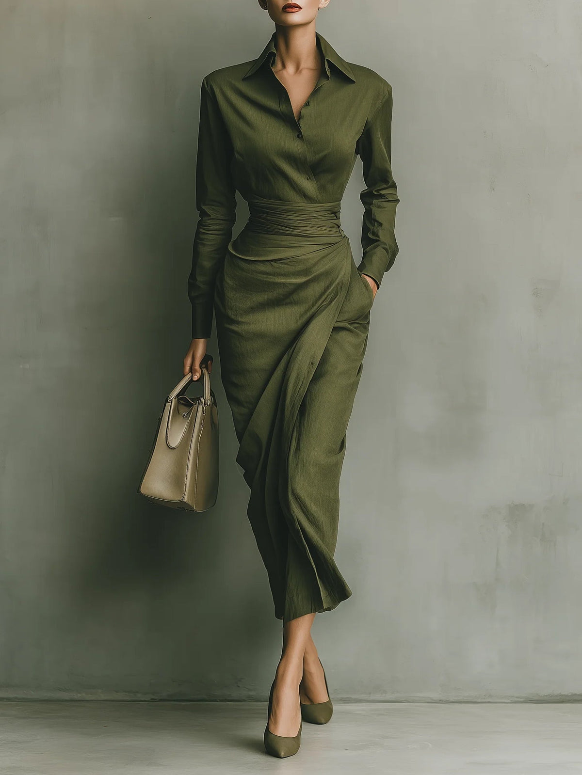 Maravillas · Vestido cruzado entallado verde – Silvia Morel