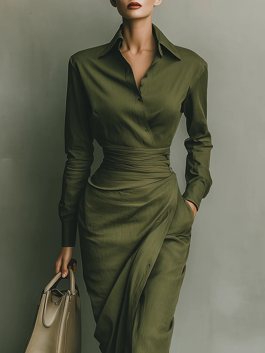 Maravillas · Vestido cruzado entallado verde – Silvia Morel