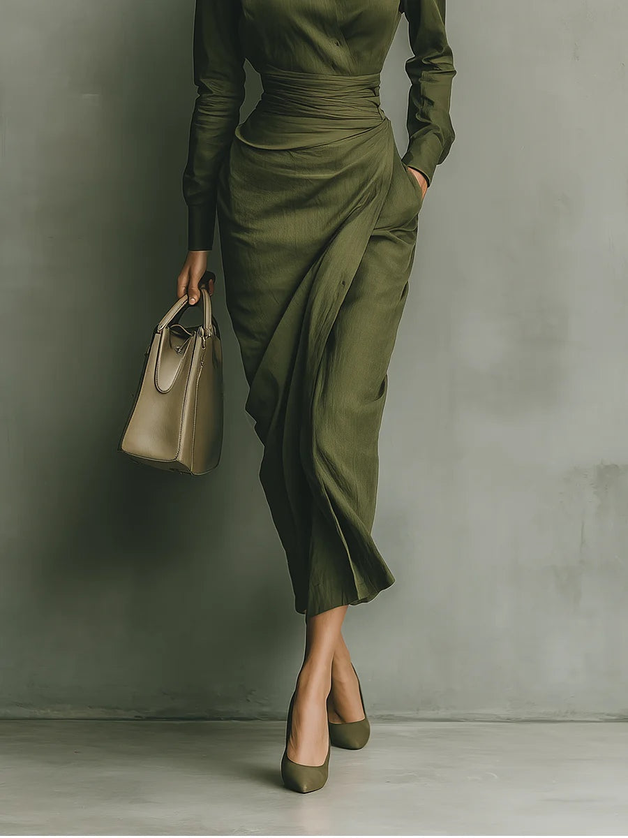 Maravillas · Vestido cruzado entallado verde – Silvia Morel