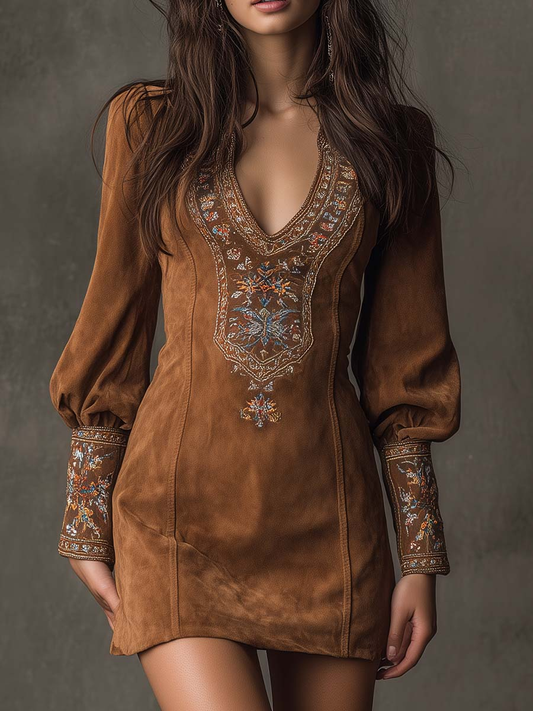 Guadalupe · Vestido corto boho efecto ante – Silvia Morel