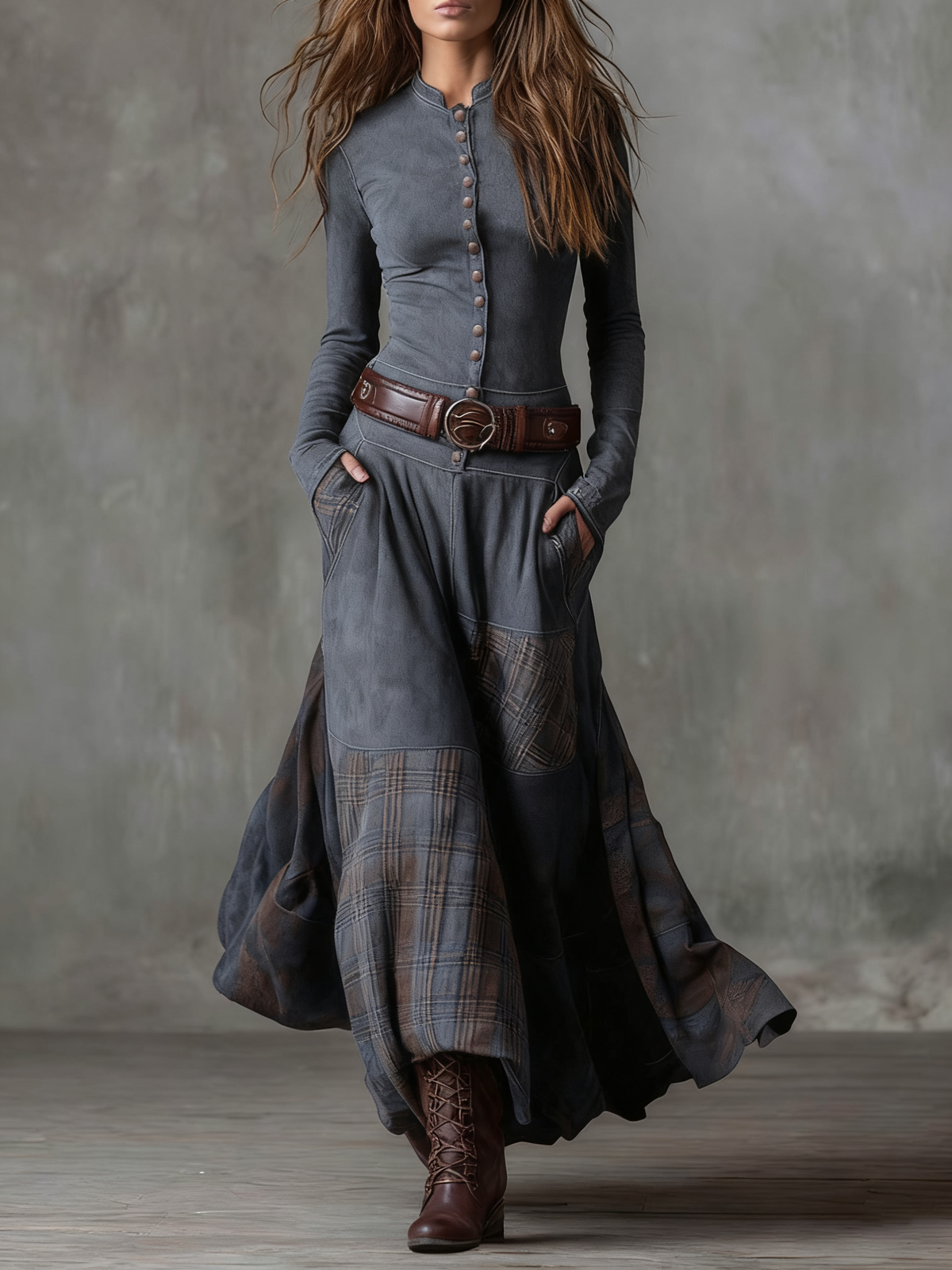 Iratxe · Vestido patchwork con cinturón – Silvia Morel