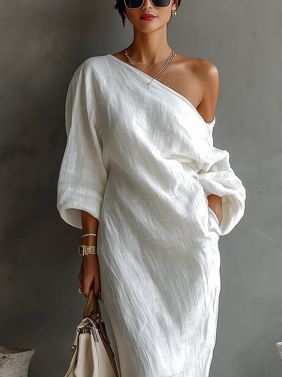 Marfil · Vestido largo asimétrico marfil – Silvia Morel