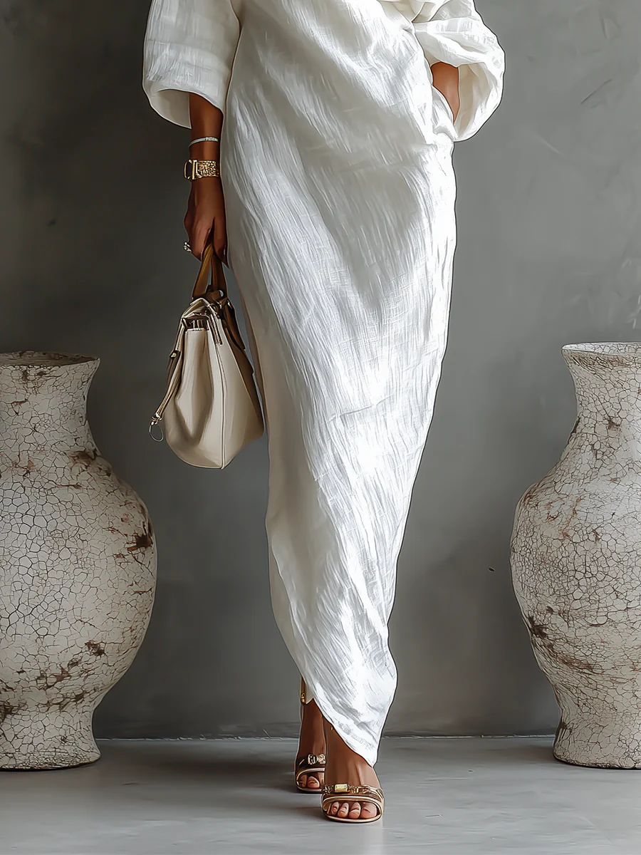 Marfil · Vestido largo asimétrico marfil – Silvia Morel