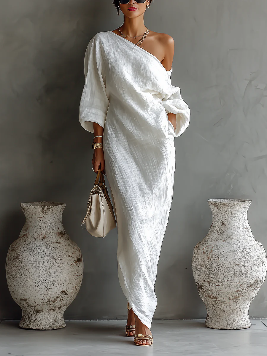 Marfil · Vestido largo asimétrico marfil – Silvia Morel