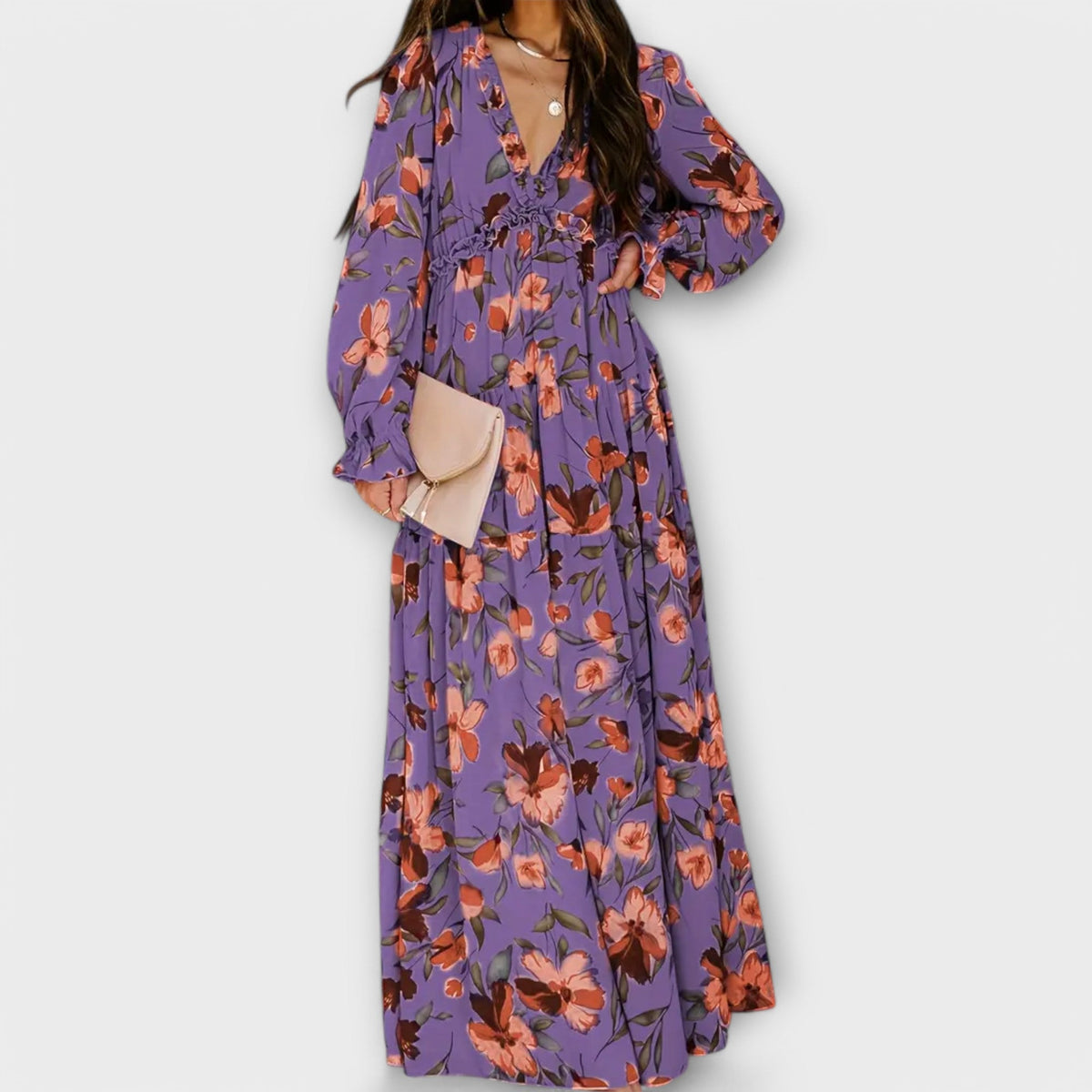 Lisette · Vestido largo plisado de manga larga – Silvia Morel