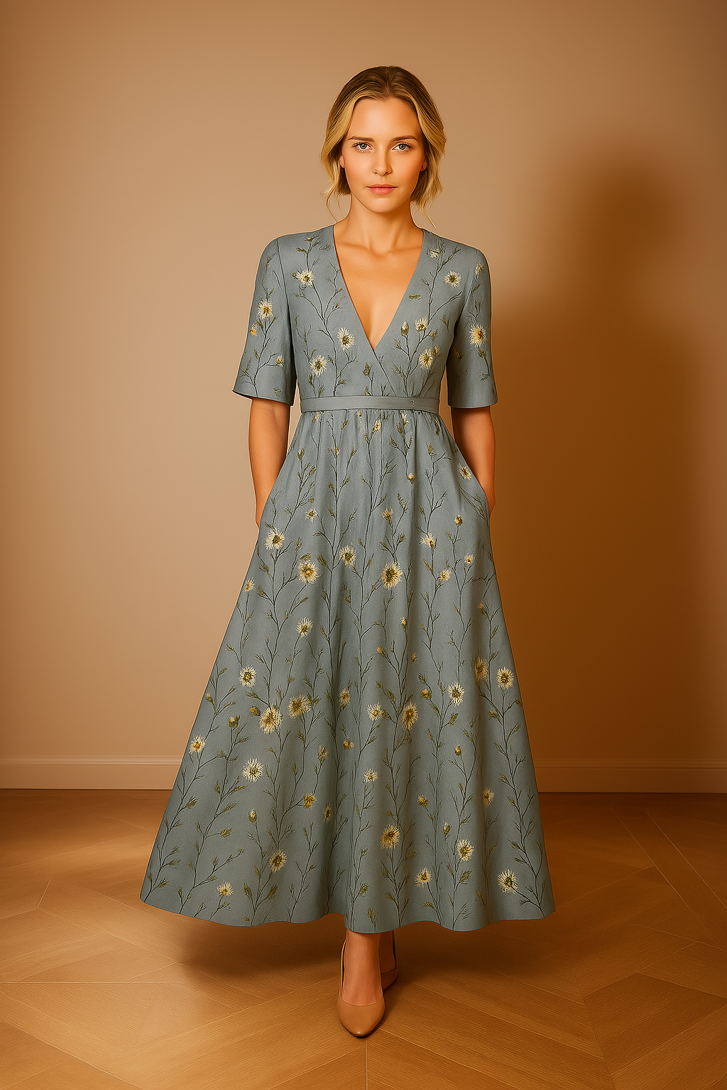 Rocío · Vestido largo cruzado floral – Silvia Morel