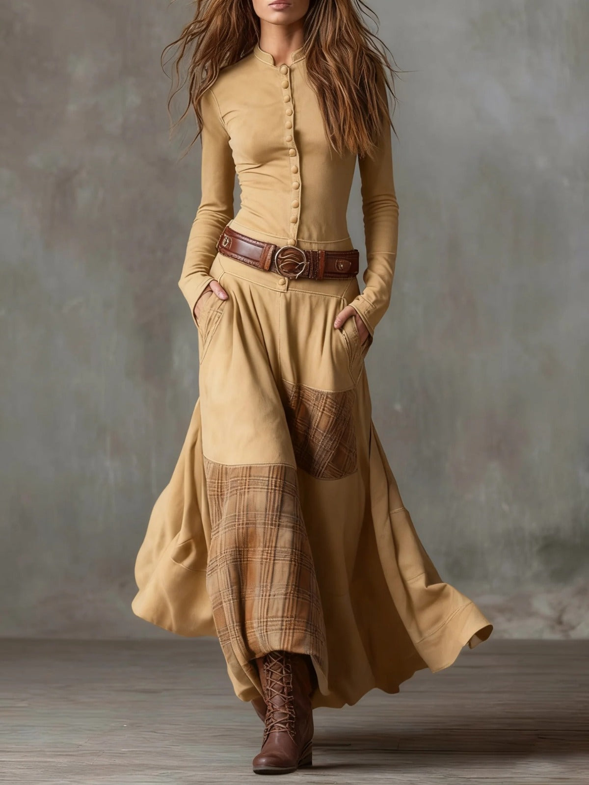 Iratxe · Vestido patchwork con cinturón – Silvia Morel