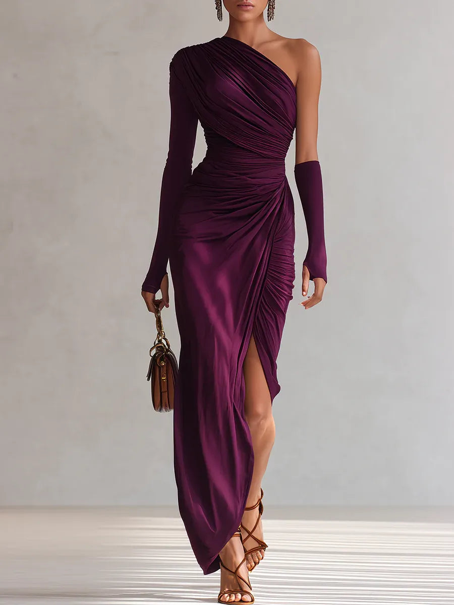 Amatista · Vestido largo morado de un hombro – Silvia Morel