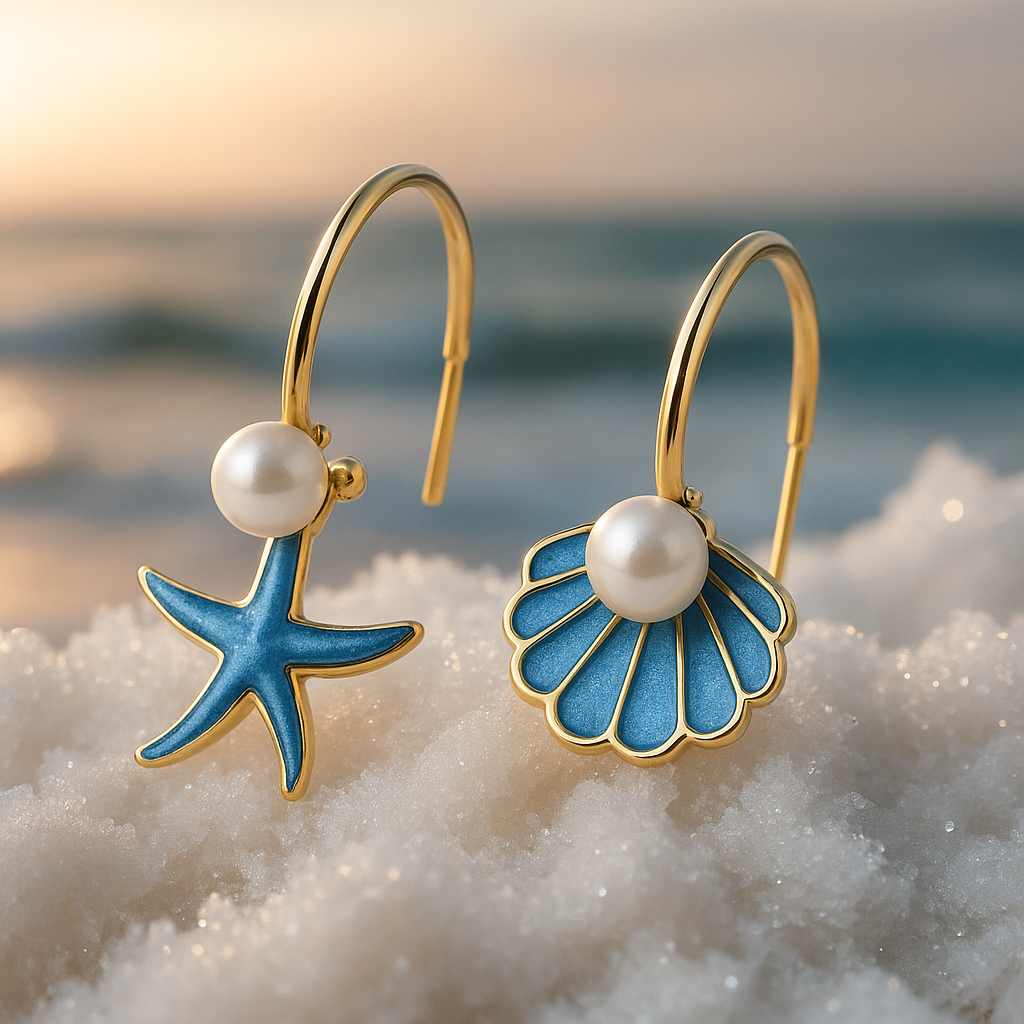 Concha · Pendientes de estrella de mar y concha – Silvia Morel