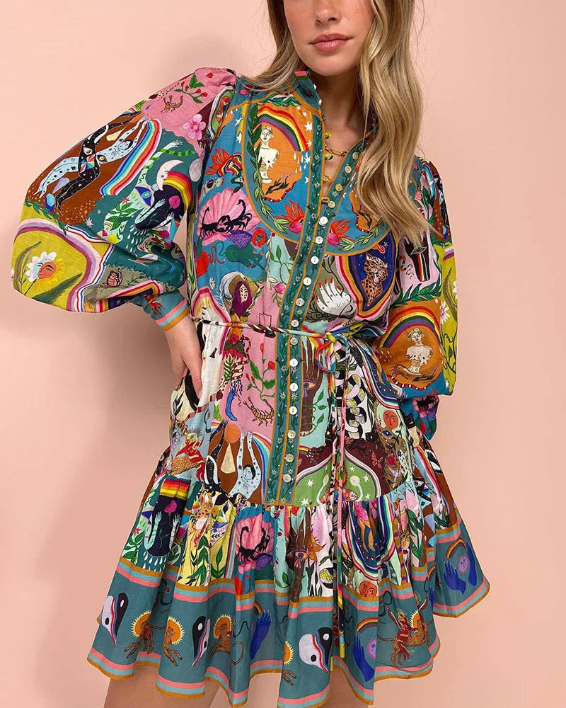 Jovita · Vestido plisado estampado con cordones – Silvia Morel