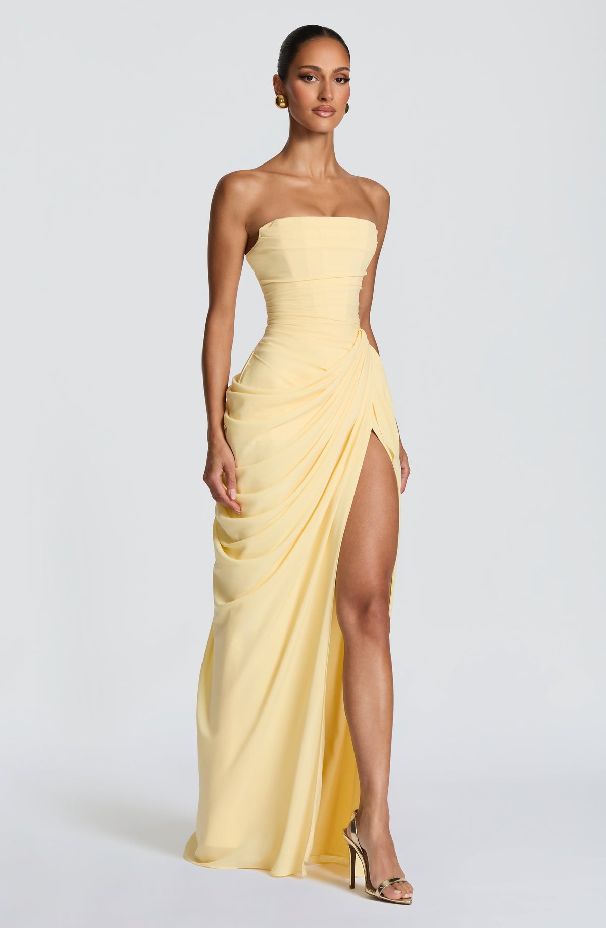 Celeste · Vestido largo palabra de honor – Silvia Morel