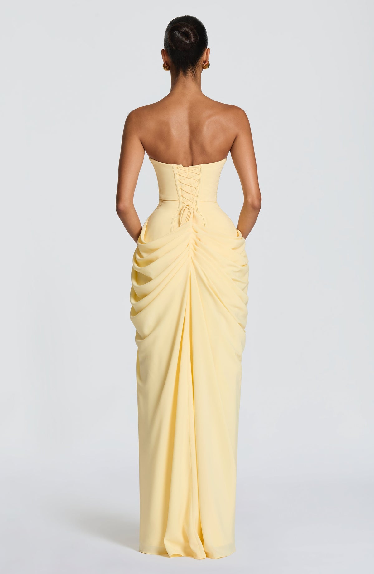 Celeste · Vestido largo palabra de honor – Silvia Morel