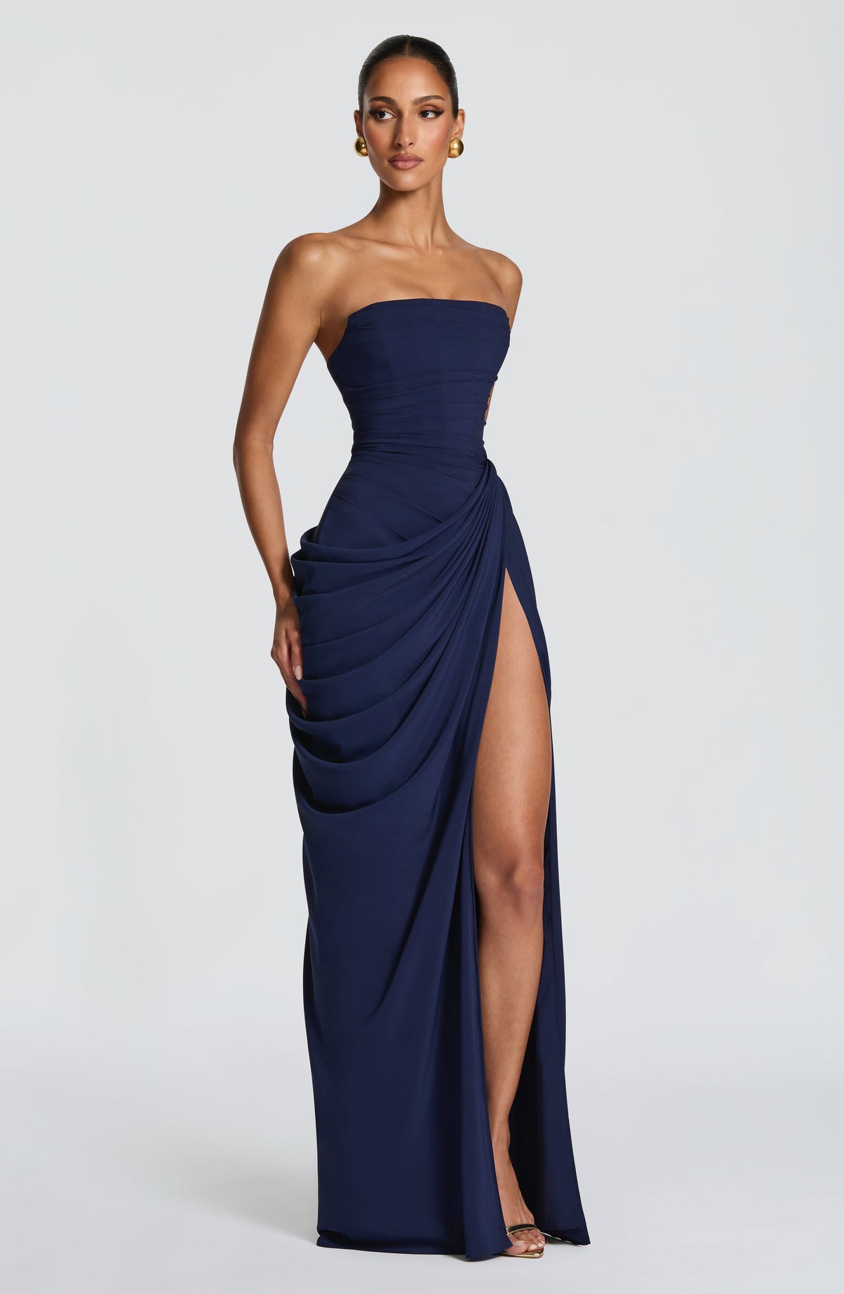Celeste · Vestido largo palabra de honor – Silvia Morel