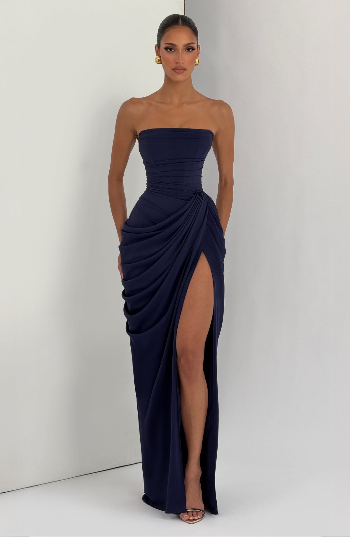 Celeste · Vestido largo palabra de honor – Silvia Morel