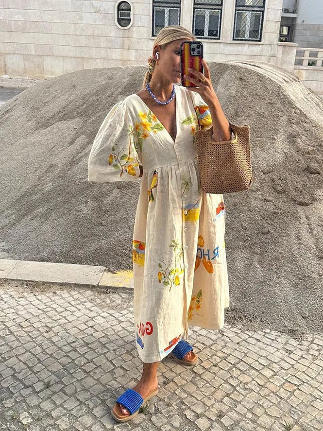 Karina · Vestido estampado de aire natural – Silvia Morel