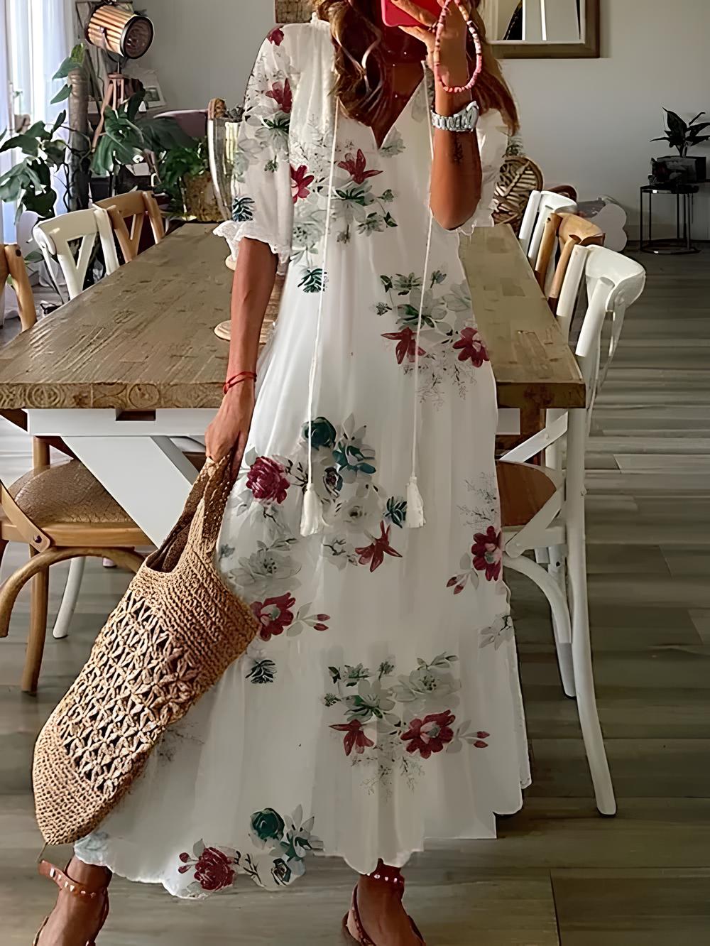 Blanca · Vestido largo con volantes – Silvia Morel