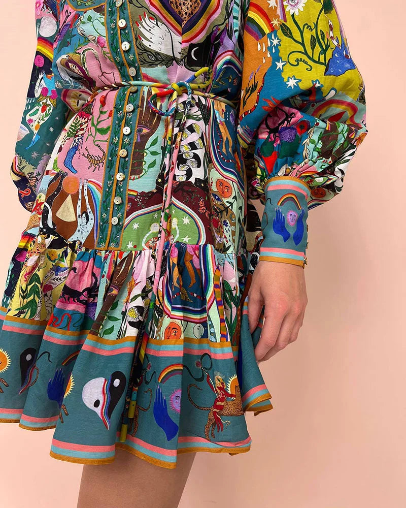 Jovita · Vestido plisado estampado con cordones – Silvia Morel