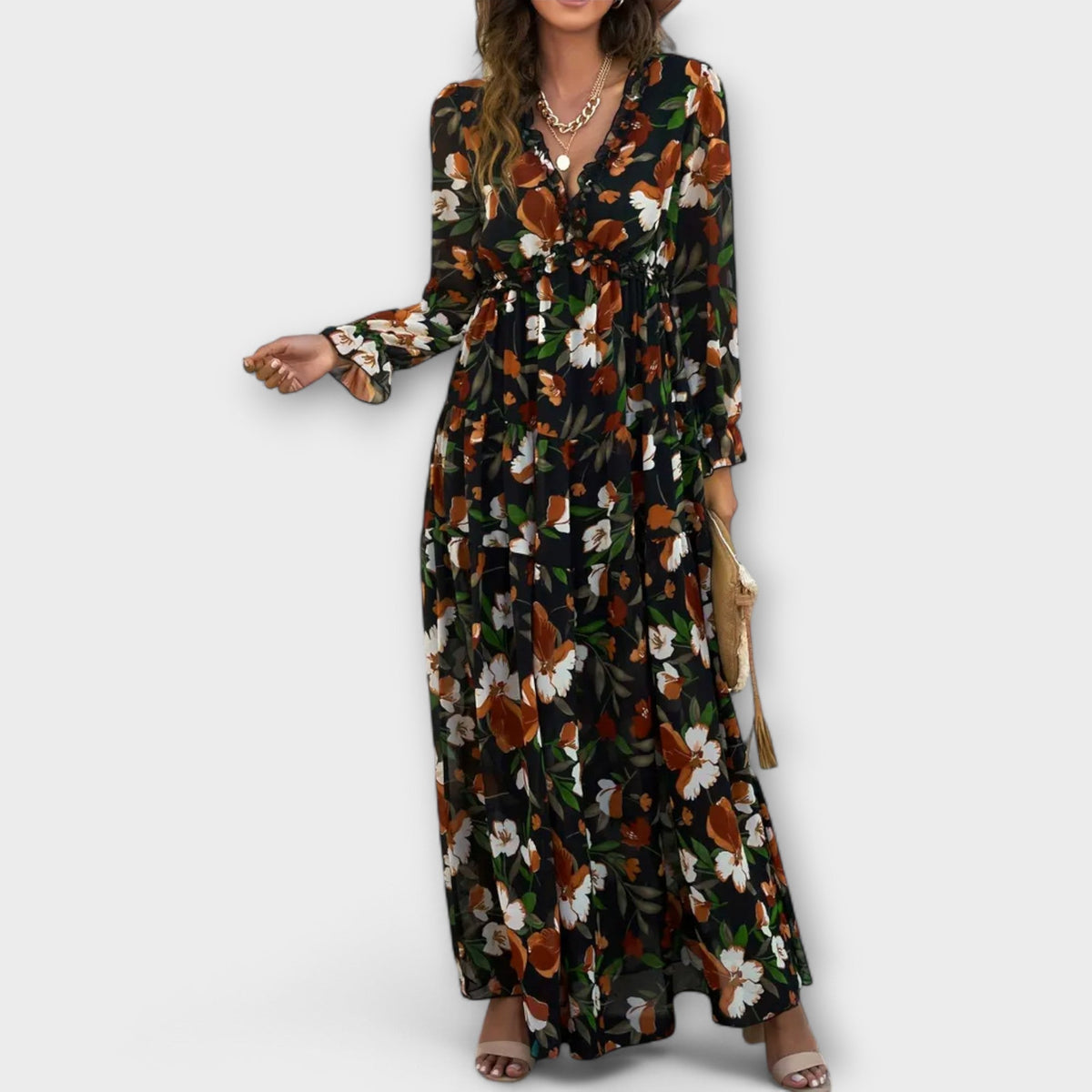 Lisette · Vestido largo plisado de manga larga – Silvia Morel
