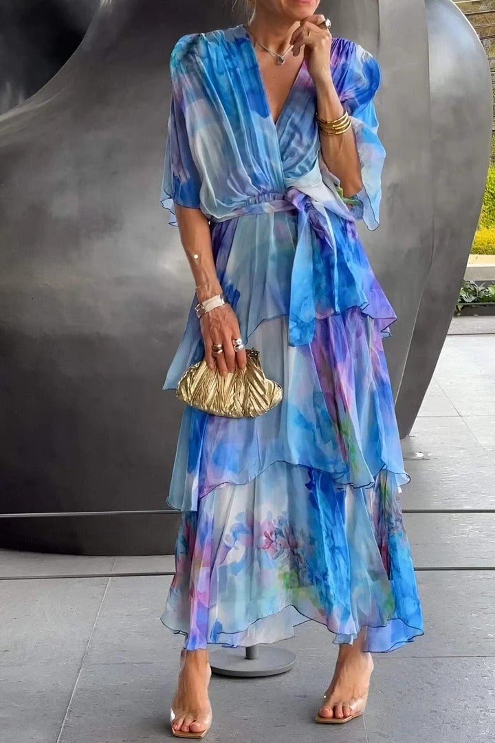 Olivia · Vestido largo bohemio acuarela – Silvia Morel