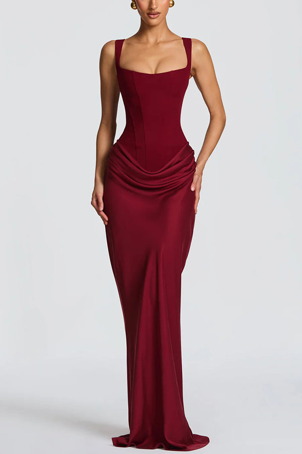 Ivana · Vestido largo satinado de escote cuadrado – Silvia Morel