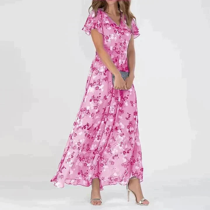 Anabella · Vestido largo floral con escote en V – Silvia Morel