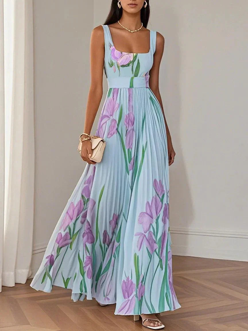 Martina · Vestido largo plisado floral – Silvia Morel