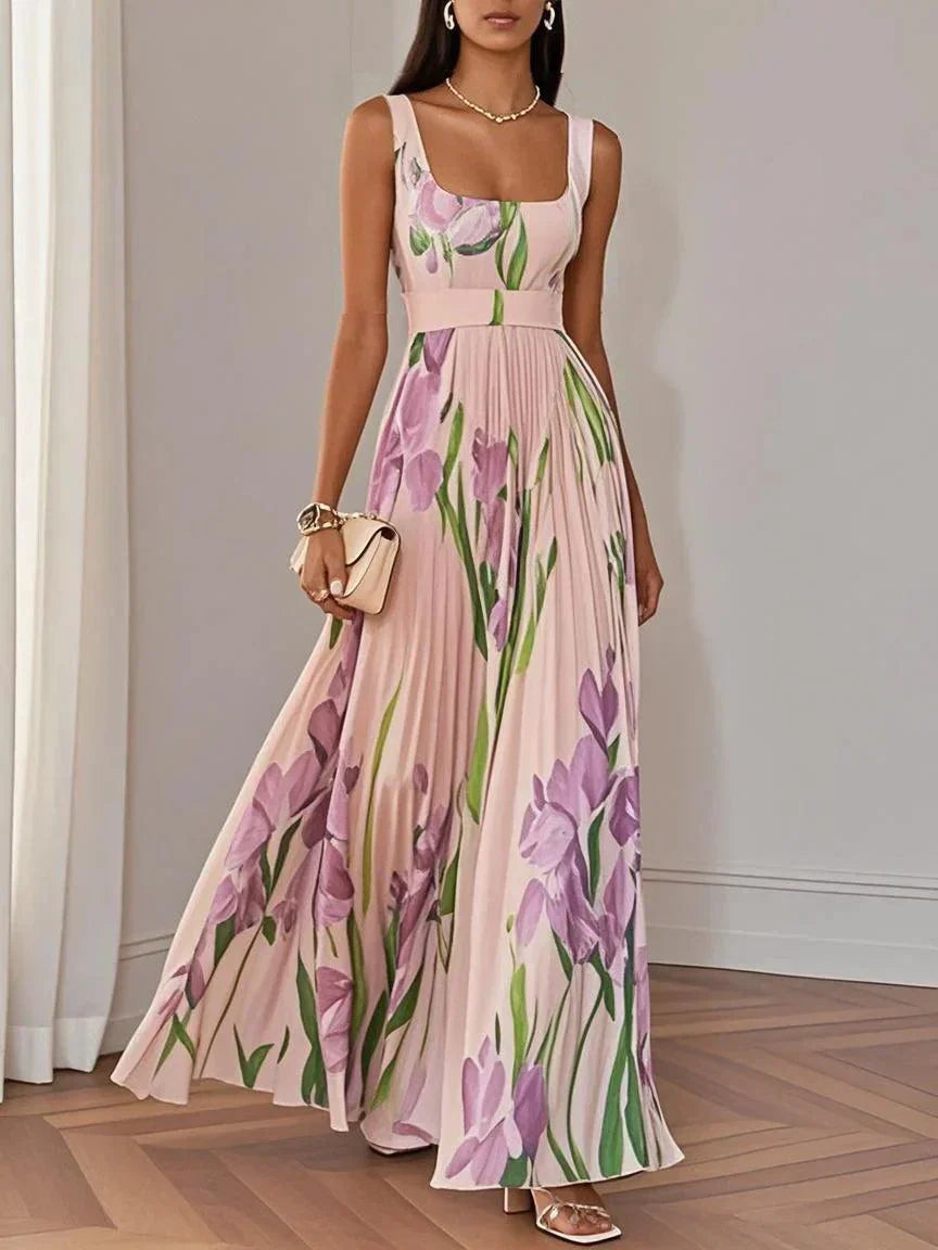 Martina · Vestido largo plisado floral – Silvia Morel