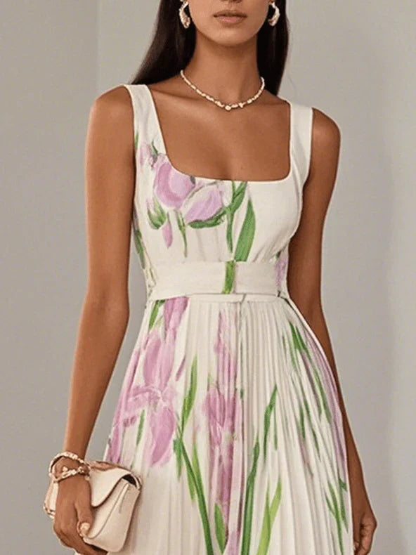 Martina · Vestido largo plisado floral – Silvia Morel