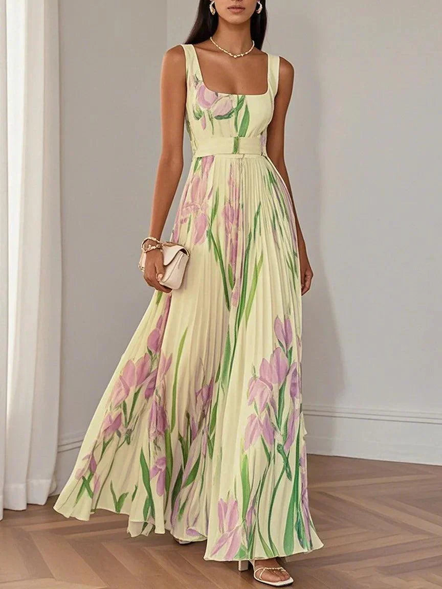 Martina · Vestido largo plisado floral – Silvia Morel
