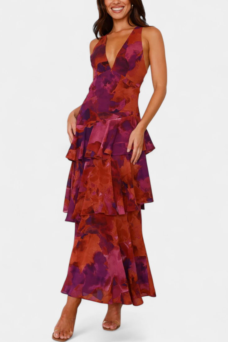 Carmen · Vestido largo de gasa en capas – Silvia Morel