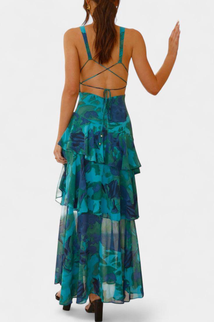 Carmen · Vestido largo de gasa en capas – Silvia Morel